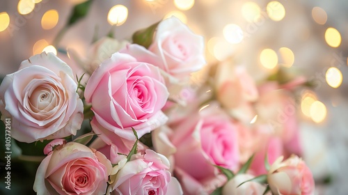 White and pink roses with lights at the background