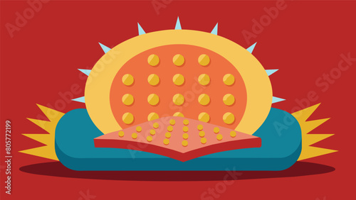An acupressure mat and pillow set that can be used to target specific pressure points on the body helping to alleviate pain and tension.. Vector illustration