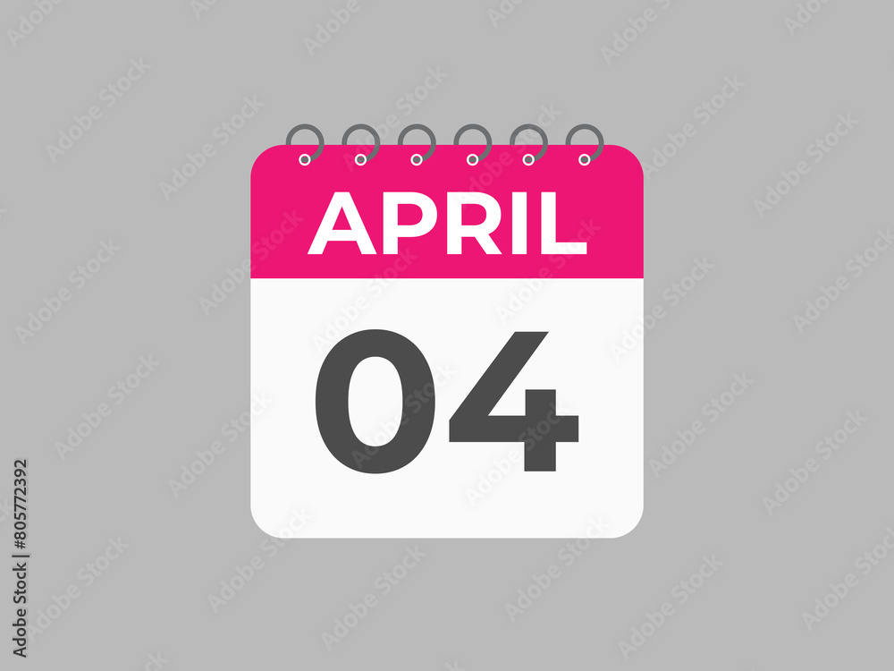 April 4 calendar reminder. 4 April daily calendar icon template. Calendar 4 April icon Design template. Vector illustration
April 4 calendar reminder. 4 April daily calendar icon template. Calendar 4 April icon Design template. Vector illustration