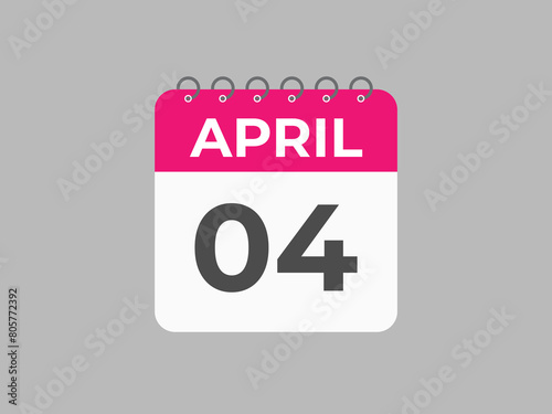 April 4 calendar reminder. 4 April daily calendar icon template. Calendar 4 April icon Design template. Vector illustration
