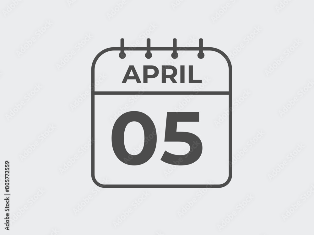 April 5 calendar reminder. 5 April daily calendar icon template. Calendar 5 April icon Design template. Vector illustration
April 5 calendar reminder. 5 April daily calendar icon template. Calendar 5 April icon Design template. Vector illustration