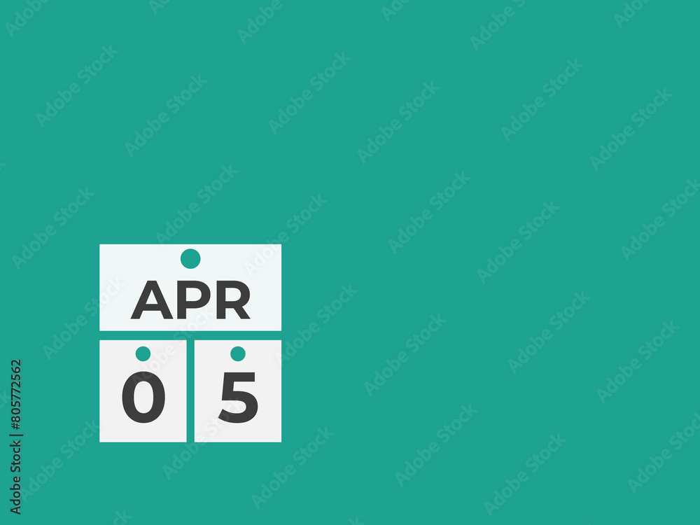 April 5 calendar reminder. 5 April daily calendar icon template. Calendar 5 April icon Design template. Vector illustration
April 5 calendar reminder. 5 April daily calendar icon template. Calendar 5 April icon Design template. Vector illustration