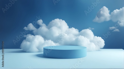  Cloud background podium blue 3d product sky white display platform render abstract stage pastel scene. Podium stand light minimal cloud background studio dreamy pedestal backdrop