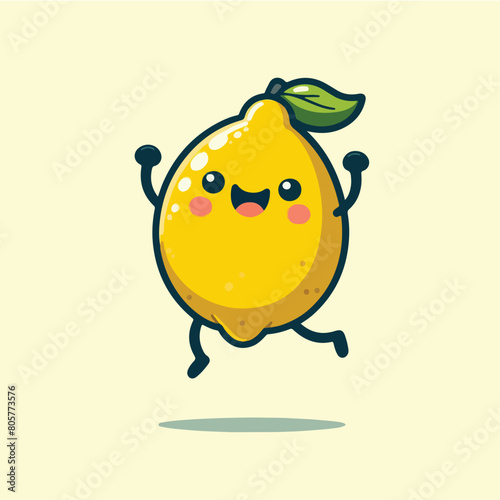 vector style illustration cute happy lemon mascot