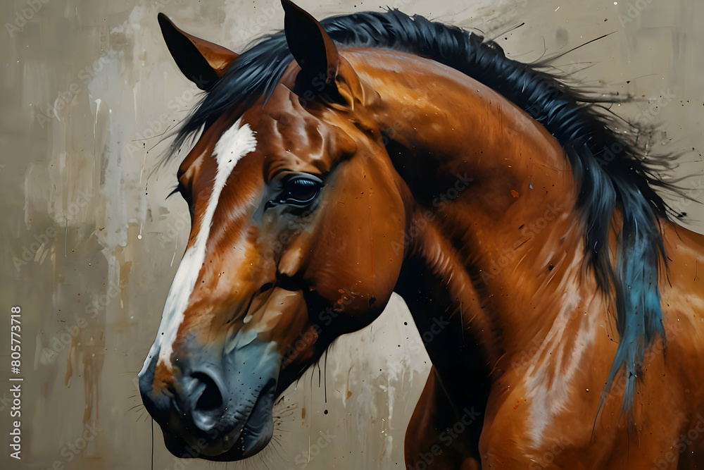 A abstract art of a brown horse , high illustration 8k image 