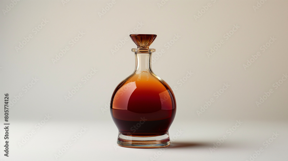 An elegant glass bottle of brandy with a rich amber color
