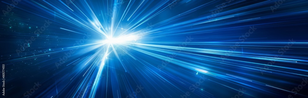 Dark blue background with light rays, speed lines and glowing stars. Abstract motion blur effect for video or animation backgrounds
