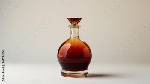 An elegant glass bottle of brandy with a rich amber color
