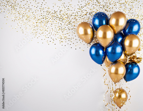 bright balloons in gold with blue, celebration background