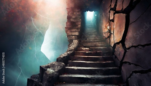 Mysterious stairs, a background inspired by the beginning of an adventure.