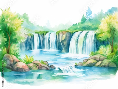 peaceful waterfall in lush greenery
