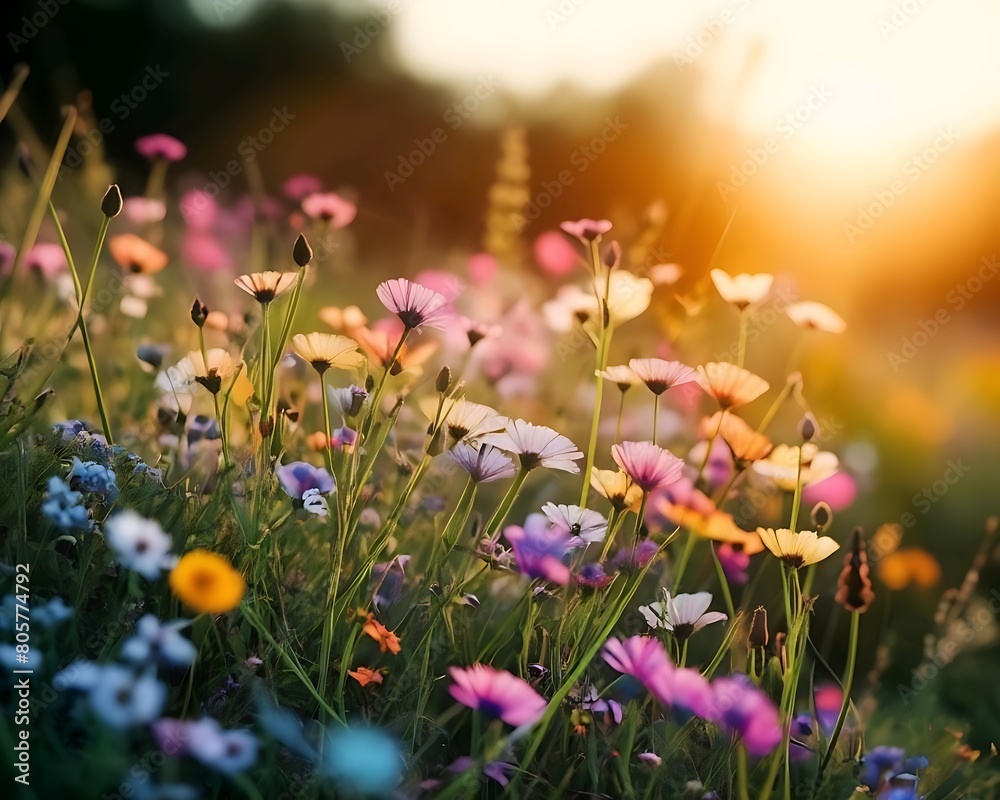 Nature background with colorful wild flowers