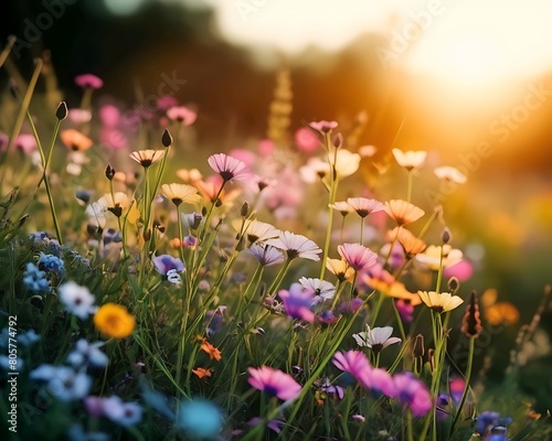 Nature background with colorful wild flowers