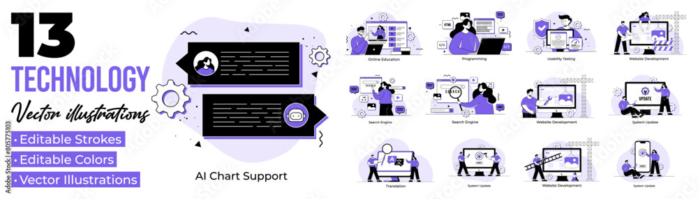 Fototapeta premium Set of technology flat illustrations