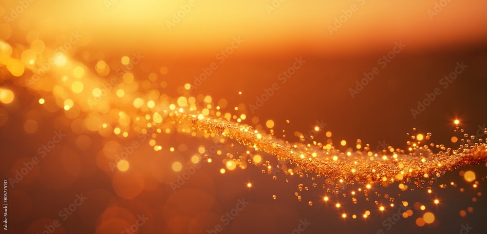An updraw graph line composed of sparkling, golden sand grains falling into place, set against a luminous, sunset orange background, representing the precious and fleeting nature of time and growth.