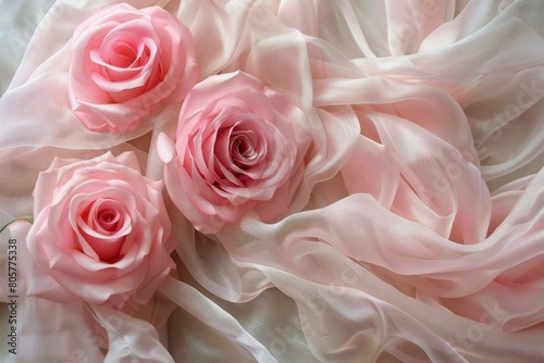 pink roses on soft silk - generative ai