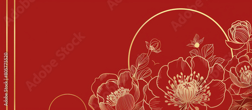 red flowers pattern golden line with free copy space background photo