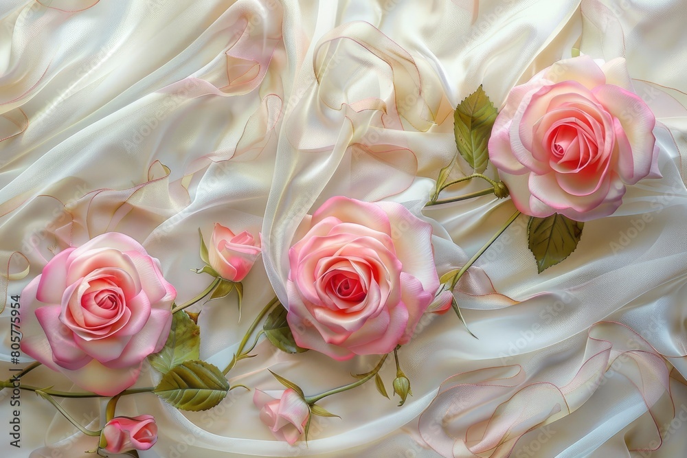pink roses on soft silk - generative ai pink roses on soft silk - generative ai
