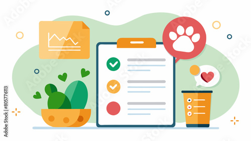 A virtual food journal that tracks your pets meals and provides realtime alerts when they are over or undereating based on their individual needs.. Vector illustration