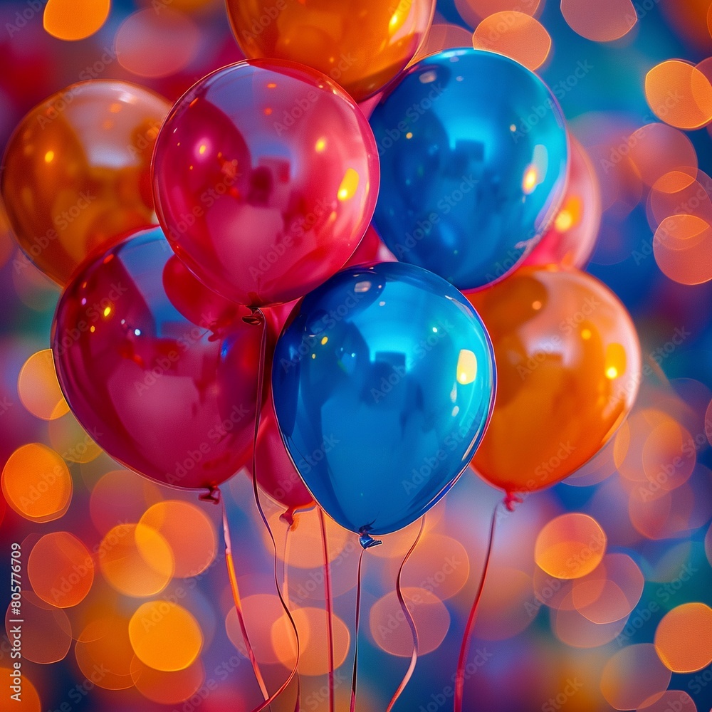 Closeup of vibrant birthday balloons, celebrating, bokeh Closeup of vibrant birthday balloons, celebrating, bokeh