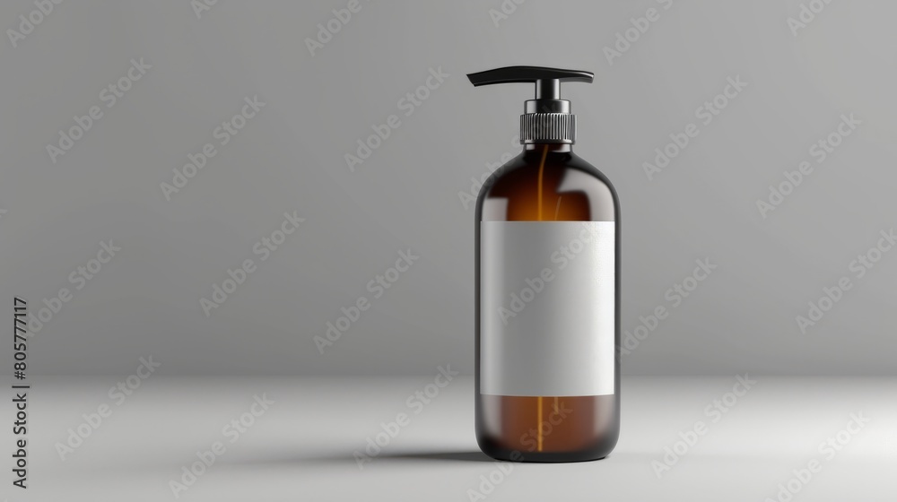 Haircare product: Bottle with a pump and a blank label, hyper realistic Haircare product: Bottle with a pump and a blank label, hyper realistic