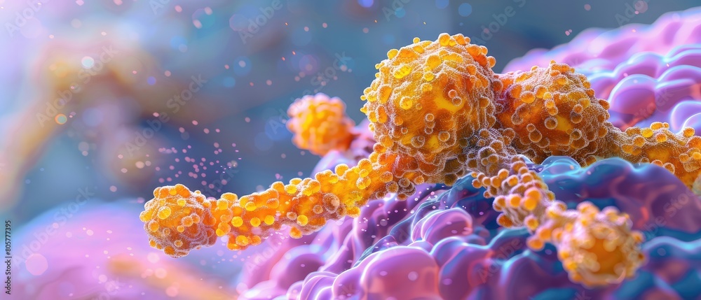 Naklejka premium Macro shot of a 3D display of esophageal cancer, detailed educational resource