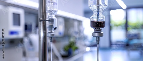 Detailed view of an IV drip in a hospital setting, critical care and medication delivery