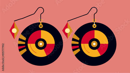 A set of upcycled record earrings with abstract designs from damaged records. Vector illustration