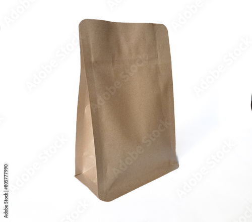 Pouch packaging brown color on white background for mockup collection