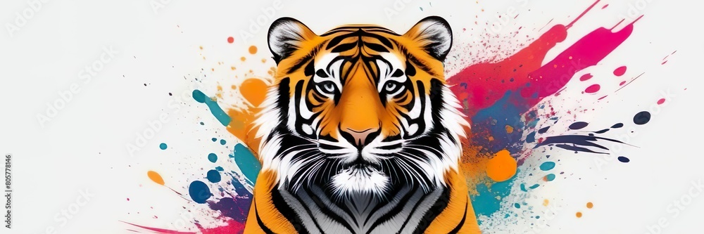 Abstract lifestyle banner design with tiger and colorful splashing shapes