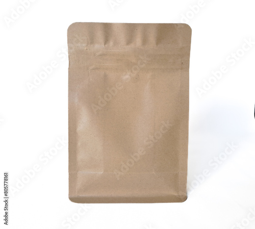 Pouch packaging brown color on white background for mockup collection