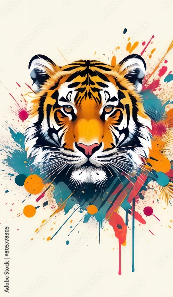 Abstract lifestyle banner design with tiger and colorful splashing shapes