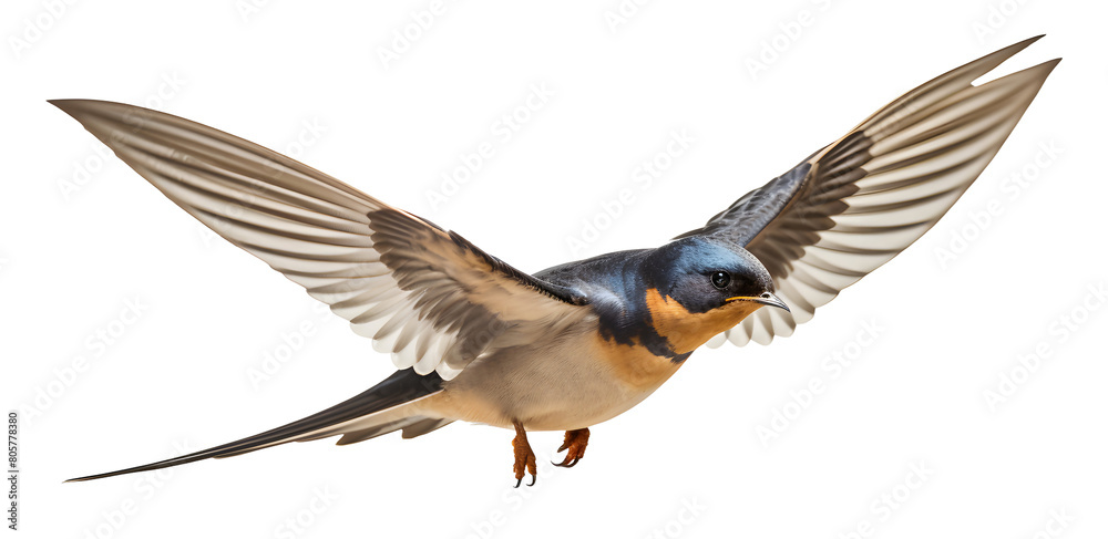 Barn swallow hirundo flying with spread wings Barn swallow hirundo flying with spread wings