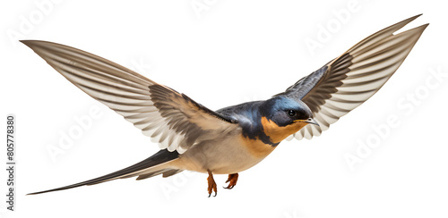 Barn swallow hirundo flying with spread wings photo