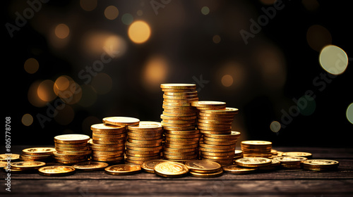 Gold coins stacked in rows background