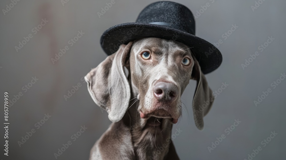 portrait of weimaraner dog in stylish hat, canine isolated on clean background hyper realistic portrait of weimaraner dog in stylish hat, canine isolated on clean background hyper realistic