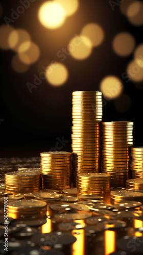 Gold coins stacked in rows background