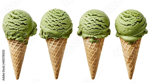 Savor the Creamy Goodness of Japanese Matcha Ice Cream on a Transparent Background - Authentic Asian Dessert Treat for Summer Delights and Gourmet Indulgences