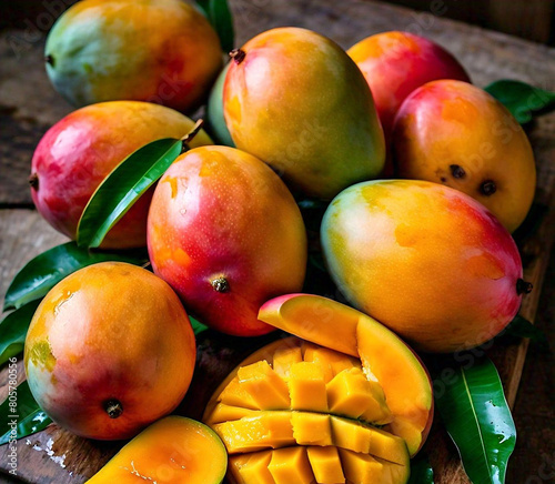 Wallpaper Mural red and yellow mango with leaves Torontodigital.ca