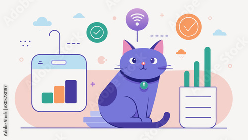 Leave the guesswork out of caring for your cats health with a litter box that takes on the responsibility of tracking waste and providing detailed. Vector illustration