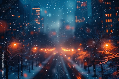 Bluish snow Beautifully blurred lights with a bokeh effect. Generative Ai