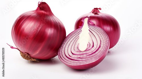 Red onion with cut in half isolated on white background, photo shot