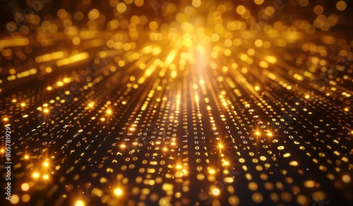 Golden tech background with glowing lights and lines for presentation or business video © Chand Abdurrafy