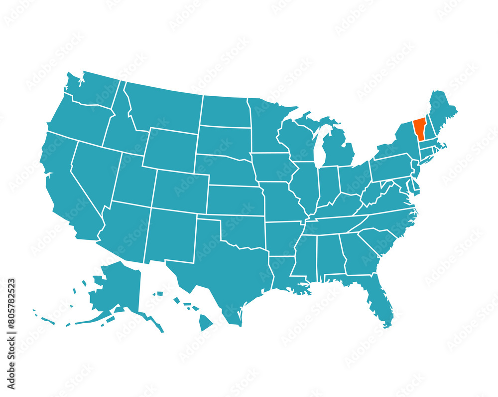 USA vector map with Vermont map prominent.