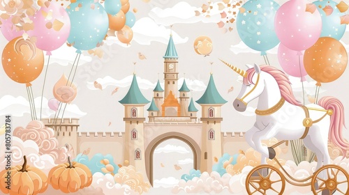 Wallpaper Mural An enchanting fairy background depicting a majestic fairy castle surrounded by billowing white clouds against a deep blue sky.  Torontodigital.ca