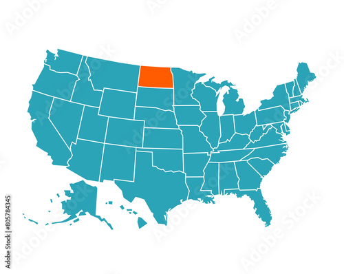 USA vector map with North Dakota map prominent.