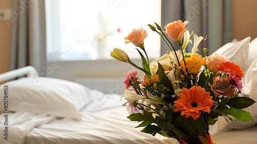 A bouquet of flower in hospital bedroom for patient freshly feeling