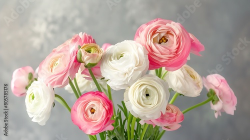 Beautiful spring bouquet of pink and white ranunculus