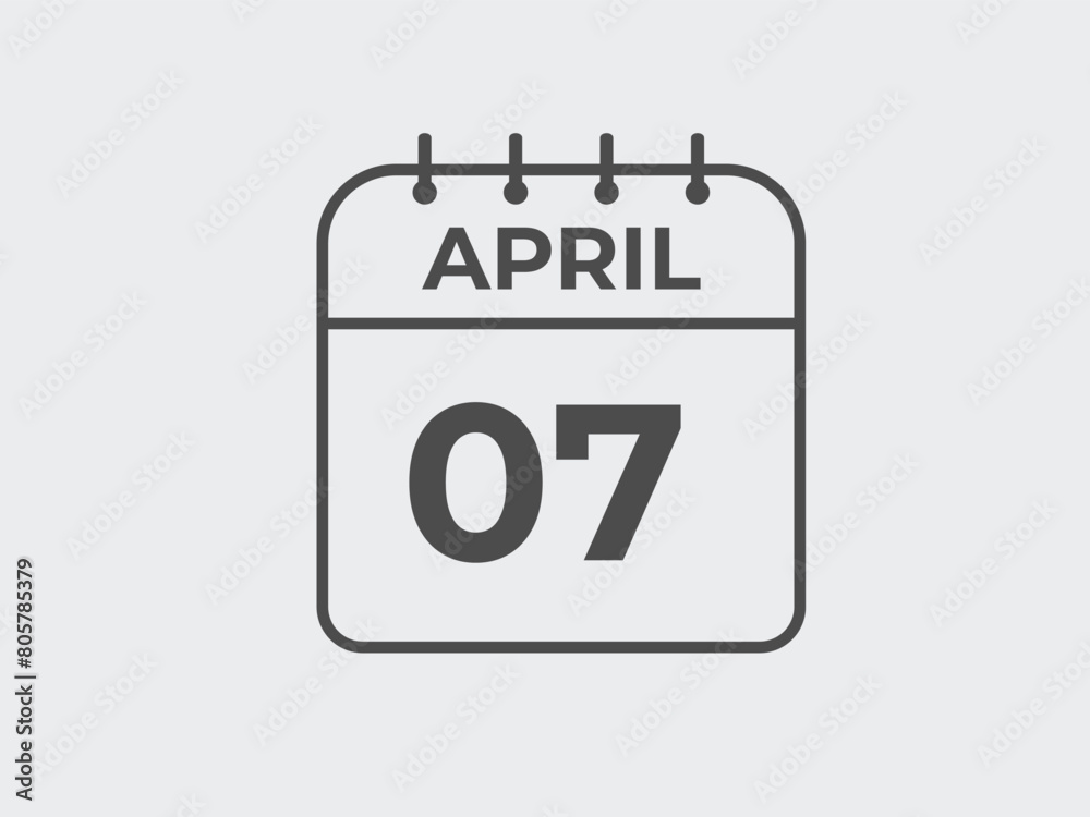 April 7 calendar reminder. 7 April daily calendar icon template. Calendar 7 April icon Design template. Vector illustration
April 7 calendar reminder. 7 April daily calendar icon template. Calendar 7 April icon Design template. Vector illustration