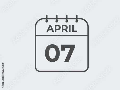 April 7 calendar reminder. 7 April daily calendar icon template. Calendar 7 April icon Design template. Vector illustration
